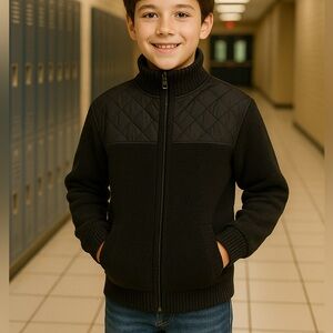 Gioberti Boys Quilted Jacket Sz 14 Black Fleece Lined Zip Coat